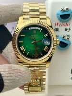 DD 2836/3255 Movement Gold with Green Face President Band Fluted Bezel Rolex Watch